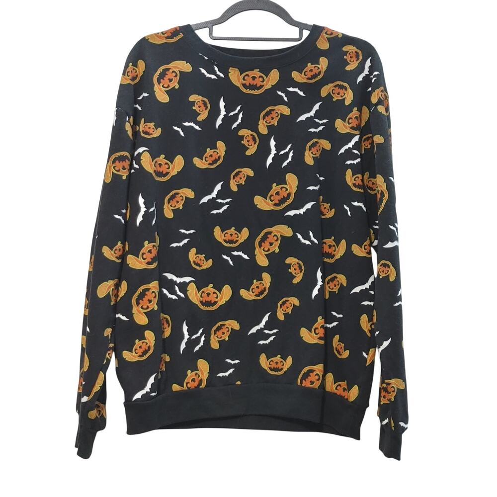 Lilo & Stitch Halloween Pumpkin Print Pullover Crewneck Sweater Womens Large
